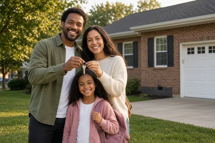 Happy couple outside their house after a fast cash offer