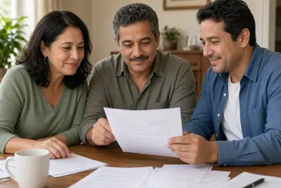 Homeowners reviewing a cash offer with a buyer